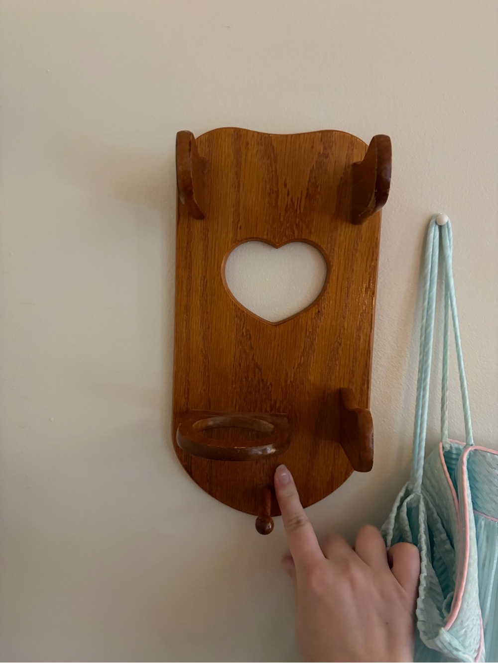 Vintage Wooden Heart Cutout Shelf Hair Dryer, Curling Iron, straightener holder